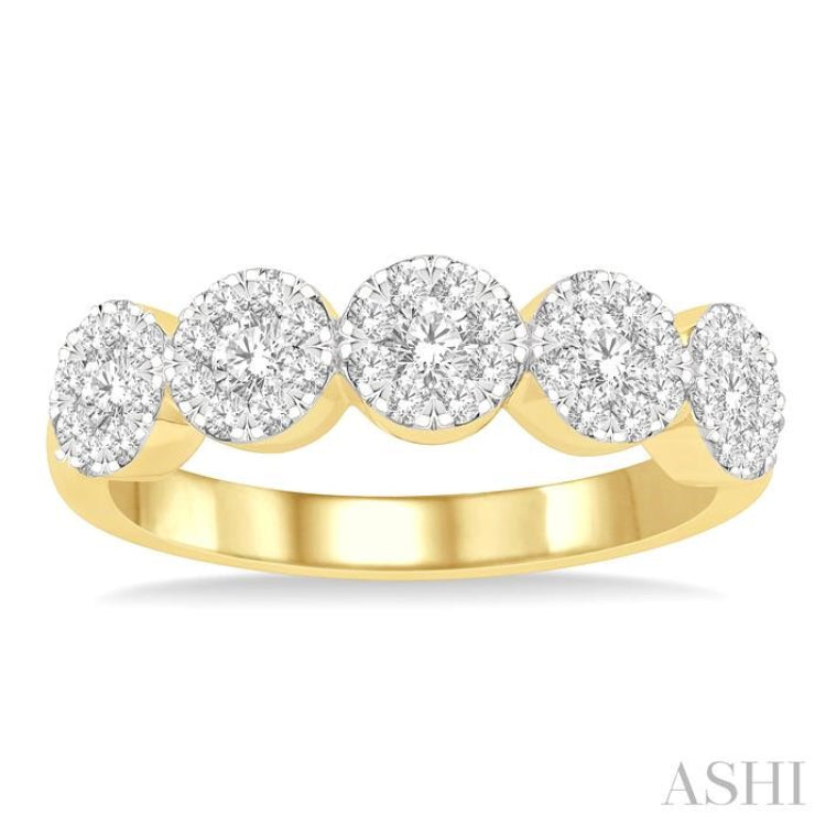 3/4 Ctw 5-Stone Lovebright Round Cut Diamond Band in 14K Yellow & White Gold