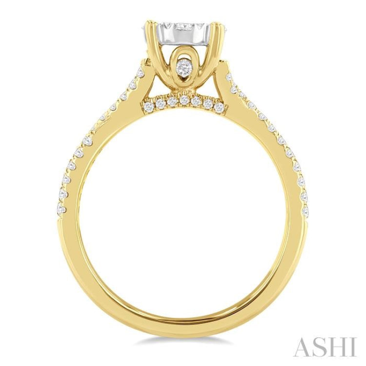 3/4 Ctw Round Shape Lovebright Split Criss Cross Round Cut Diamond Engagement Ring in 14K Yellow and White Gold