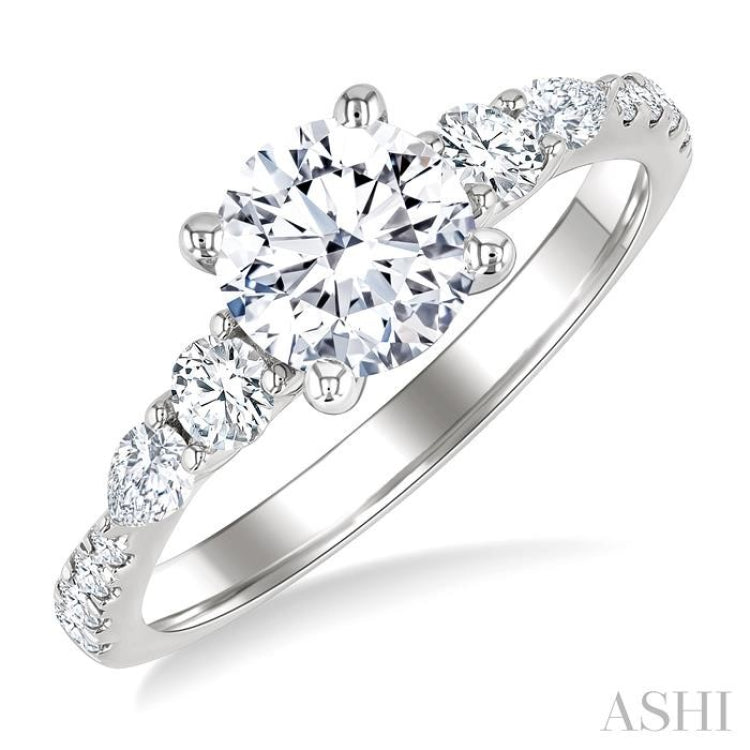 1/2 Ctw Pear and Round Cut Diamond Semi-Mount Engagement Ring in 14K White Gold