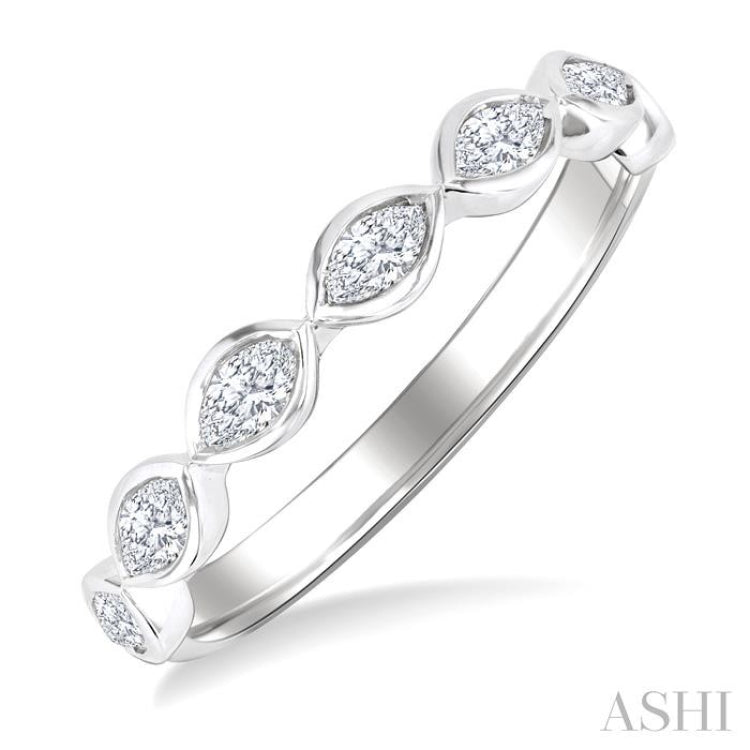 3/4 Ctw East-West Set Marquise Cut Bezel Diamond Stackable Fashion Band in 14K White Gold