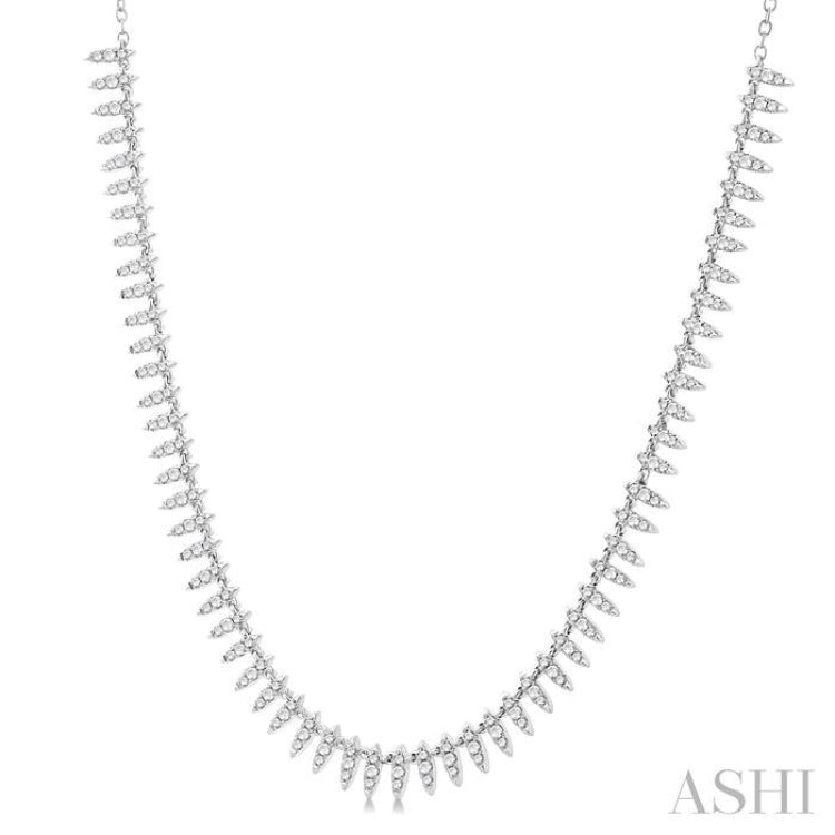 1 Ctw Spikes Motif Round Cut Diamond Fashion Necklace in 14K White Gold