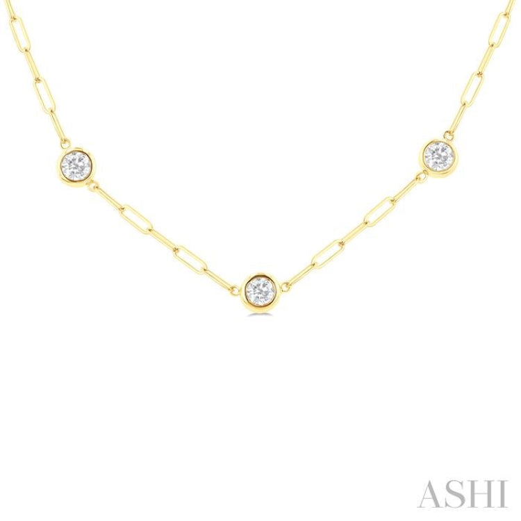 2 Ctw Bezel Set Round Cut Diamond Paperclip Station Necklace in 14K Yellow Gold
