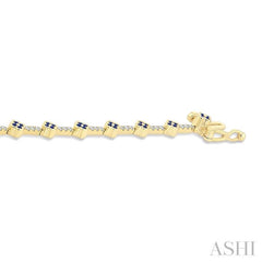 1 MM Round Shape Sapphire and 1/2 Ctw Clover Leaf & Bar Link Round Cut Diamond Precious Bracelet in 14K White Gold