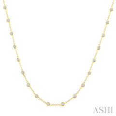 2 Ctw Bezel Set Round Cut Diamond Station Necklace in 14K Yellow Gold