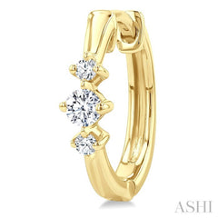 1/4 Ctw Three Stone Round Cut Diamond Hoop Earrings in 10K Yellow Gold
