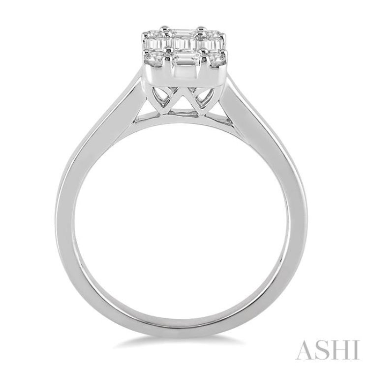 1/2 Ctw Baguette and Round Cut Fusion Diamond Engagement Ring in 14K White Gold