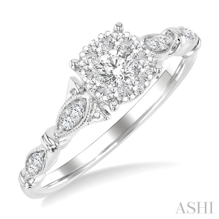 3/8 Ctw Round Lovebright Diamond Engagement Ring in 14K White Gold