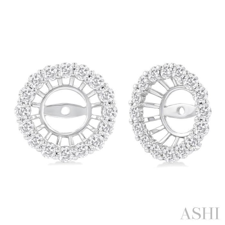 1 1/10 Ctw Round Cut Diamond 6.5MM Round Earrings Jacket in 14K White Gold