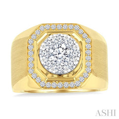 1 3/8 Ctw Octagonal Shape Lovebright Round Cut Diamond Men's Ring in 10K Yellow and White Gold