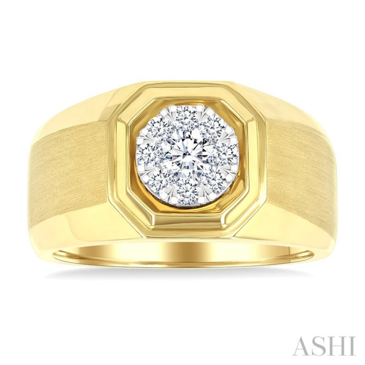 1/2 Ctw Octagonal Shape Lovebright Round Cut Diamond Men's Ring in 10K Yellow and White Gold