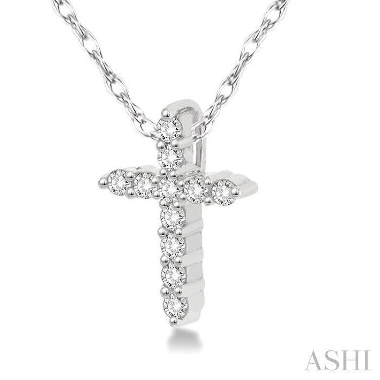 1/20 Ctw Round Cut Diamond Cross Petite Pendant in 10K White Gold with Chain