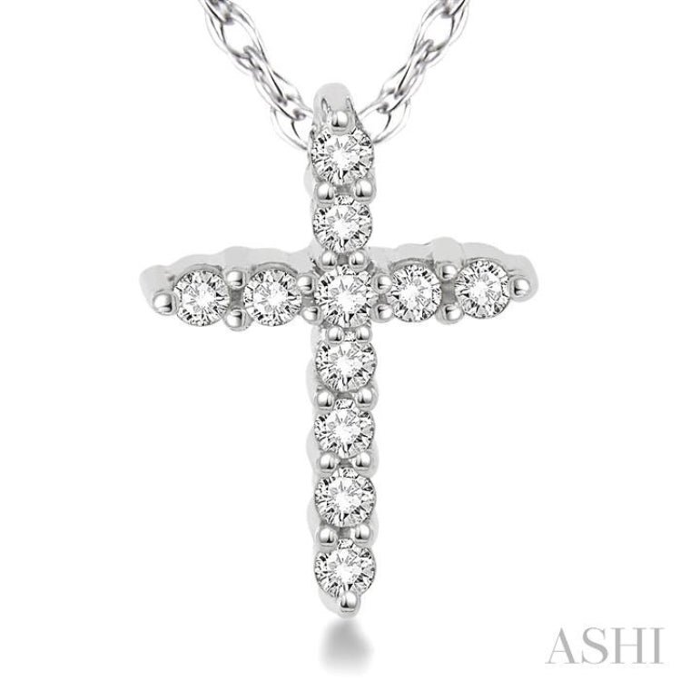 1/20 Ctw Round Cut Diamond Cross Petite Pendant in 10K White Gold with Chain