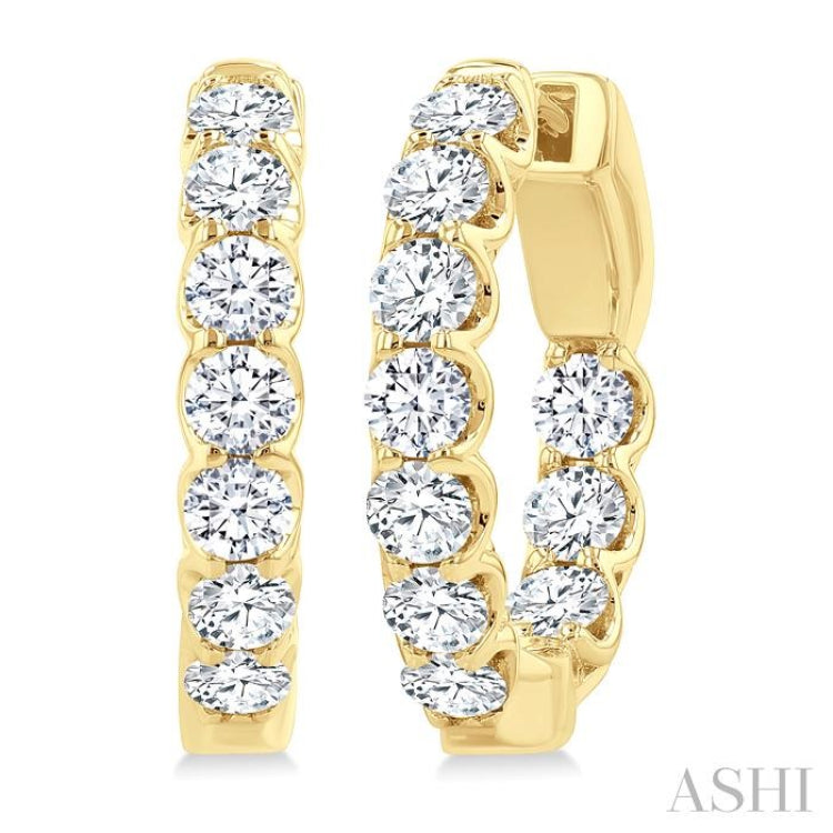 2 Ctw Inside-Out Embellished Round Cut Diamond Hoop Earrings in 14K Yellow Gold