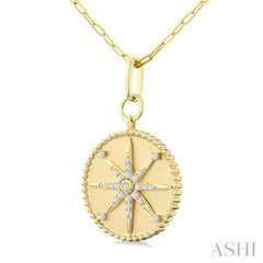 1/4 Ctw Round Cut Diamond Compass Symbol Circle Medallion Fashion Pendant With Paperclip Chain in 14K Yellow Gold