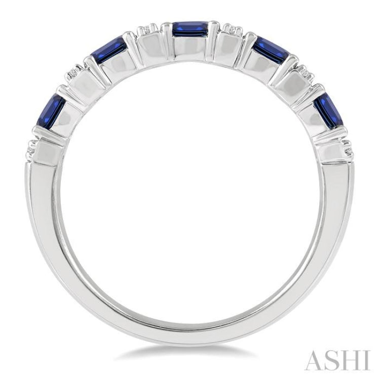 4x3 MM Oval Shape Sapphire and 1/6 Ctw Round Cut Diamond Precious Band in 14K White Gold