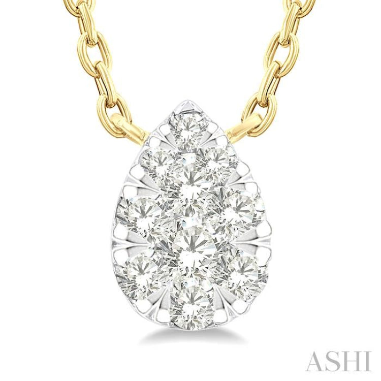 1/10 Ctw Lovebright Petite Pear Shape Round Cut Diamond Fashion Pendant With Chain in 10K Yellow Gold