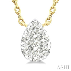 1/10 Ctw Lovebright Petite Pear Shape Round Cut Diamond Fashion Pendant With Chain in 10K Yellow Gold