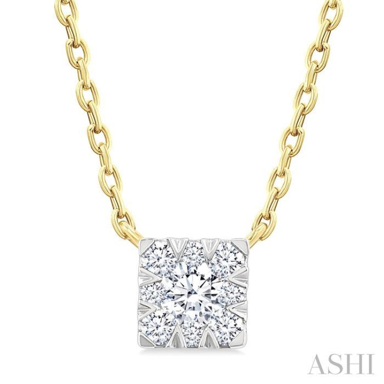 1/10 Ctw Lovebright Petite Square Shape Round Cut Diamond Fashion Pendant With Chain in 10K Yellow Gold