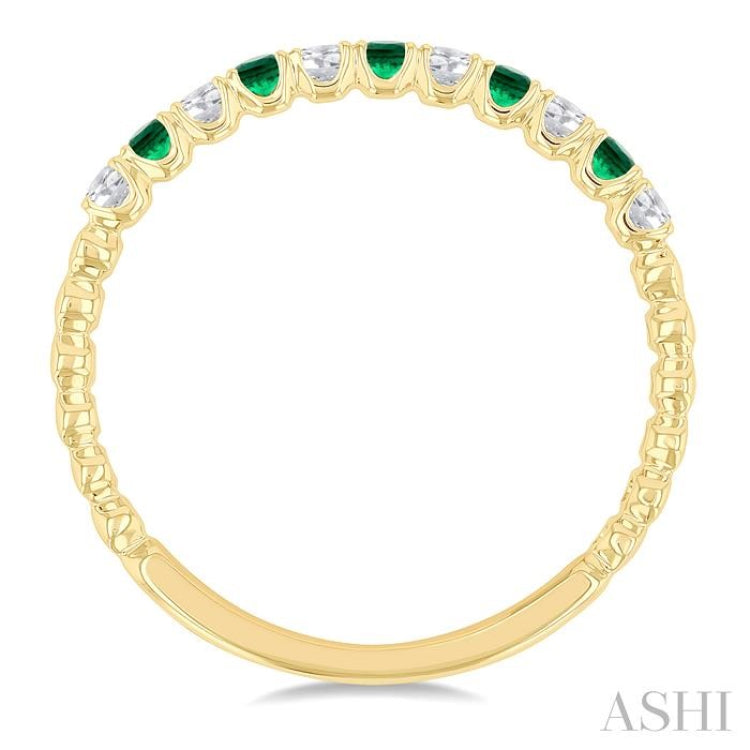 1.75 MM Emerald and 1/6 Ctw Round Cut Diamond Precious Wedding Band in 14K Yellow Gold