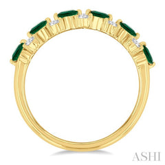 3 MM Emerald and 1/3 Ctw Round Cut Diamond Precious Band in 14K Yellow Gold