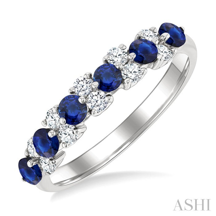 2.7 MM Sapphire and 1/3 Ctw Round Cut Diamond Precious Band in 14K White Gold