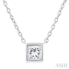 1/6 Ctw Petite Bezel Set Princess Cut Diamond Fashion Pendant With Chain in 10K White Gold
