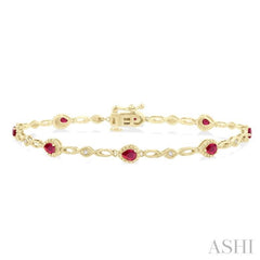 4X3 MM Pear Cut Ruby and 1/20 Ctw Round Cut Diamond Precious Fashion Bracelet in 10K Yellow Gold