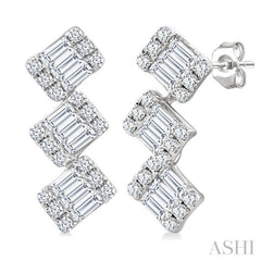1/3 Ctw Zig-Zag Fusion Baguette and Round Cut Diamond Fashion Earrings in 10K White Gold