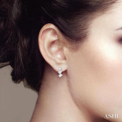 1/3 Ctw Zig-Zag Fusion Baguette and Round Cut Diamond Fashion Earrings in 10K White Gold