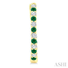 1.8 MM Emerald and 1/2 Ctw Round Cut Inside-Out Diamond Precious Hoop Earrings in 14K Yellow Gold
