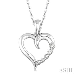 1/10 Ctw Round Cut Diamond Heart Shape Journey Pendant in 14K White Gold with Chain