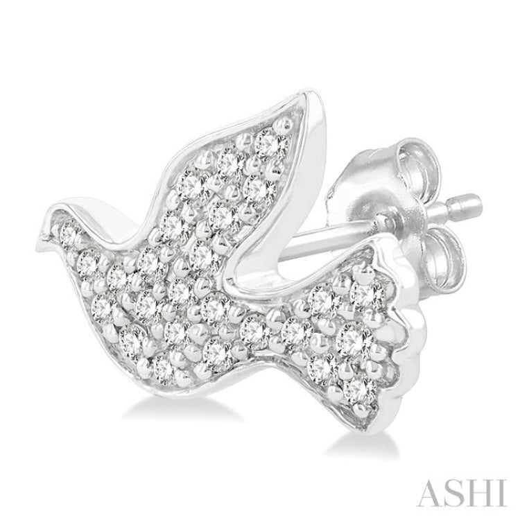 1/6 Ctw Petite Dove Round Cut Diamond Fashion Stud Earring in 10K White Gold