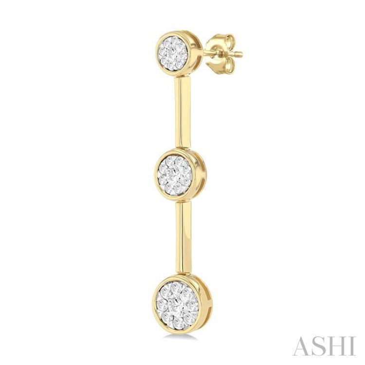 3/4 Ctw Lovebright Circular Mount & Bar Link Round Cut Diamond Fashion Earrings in 14K Yellow and White Gold