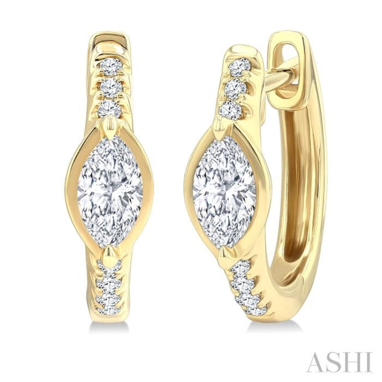 1/3 Ctw Marquise Centerpiece and Round Cut Diamond Fashion Huggie Earrings in 14K Yellow Gold