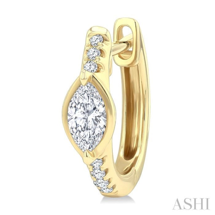 1/3 Ctw Marquise Centerpiece and Round Cut Diamond Fashion Huggie Earrings in 14K Yellow Gold