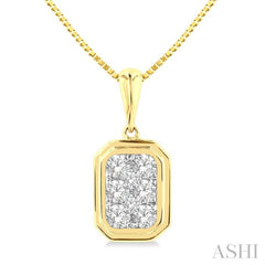 1/3 Ctw Lovebright Emerald Shape Round Cut Diamond Fashion Pendant With Chain in 14K Yellow and White Gold