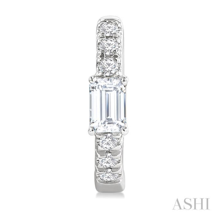 3/8 Ctw Octagon Shape and Round Cut Diamond Fashion Huggie Petite Earrings in 14K White Gold