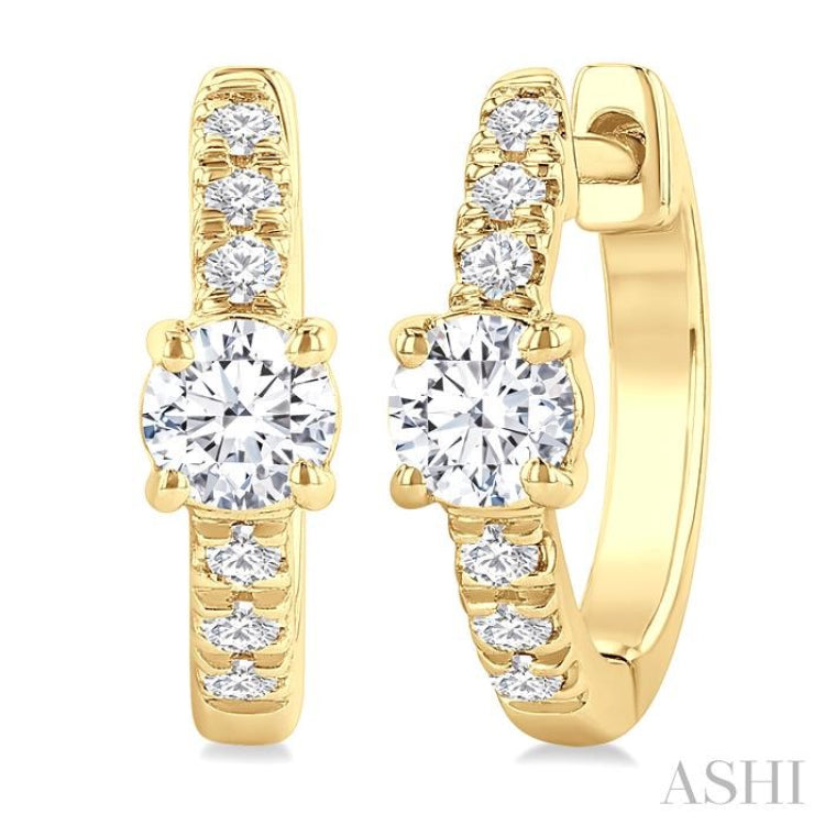 3/8 Ctw Round Shape Round Cut Diamond Fashion Huggie Petite Earrings in 14K Yellow Gold