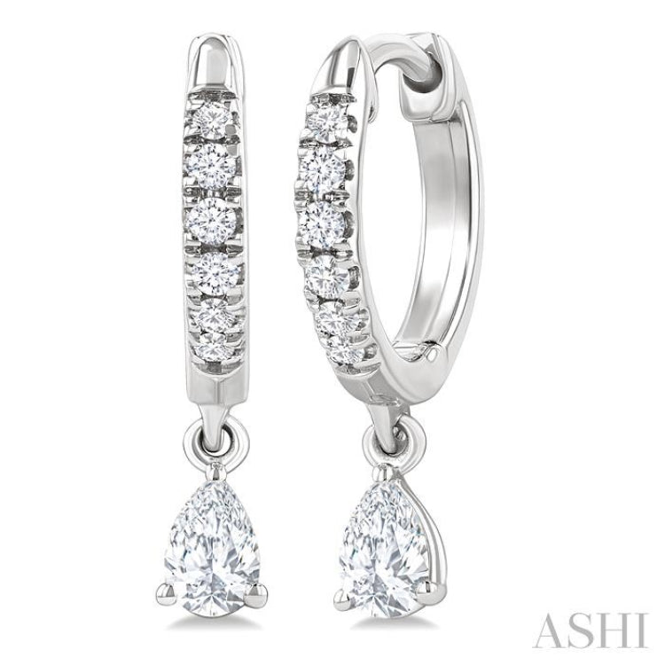 3/8 Ctw Pear Shape and Round Cut Diamond Fashion Huggie Petite Earrings in 14K White Gold