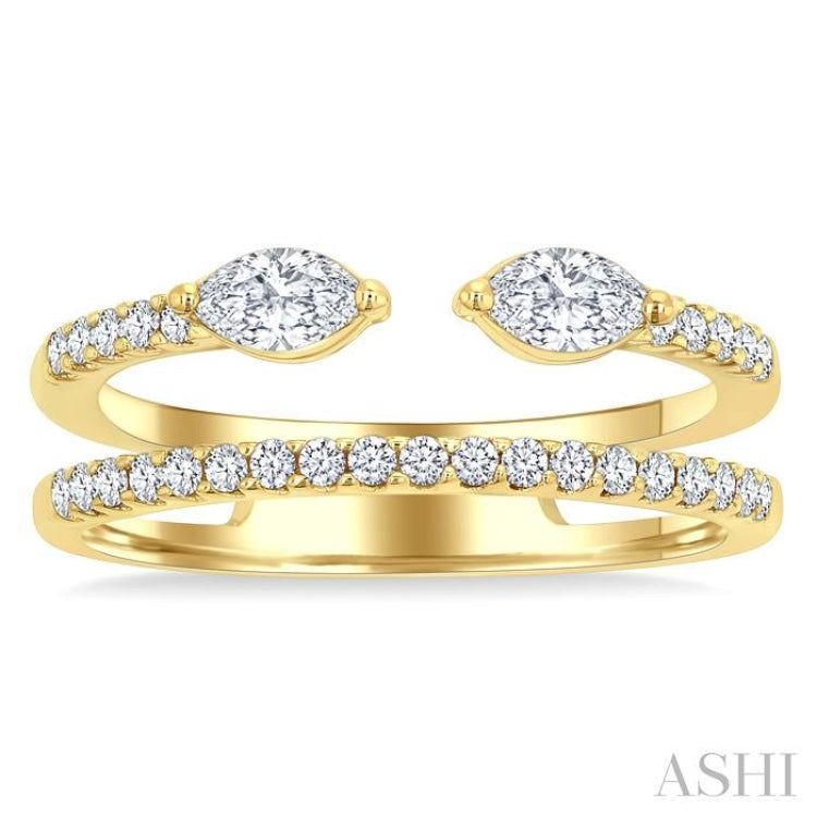 1/2 Ctw Split Twin Row 2-Stone Marquise and Round Cut Diamond Fashion Ring in 14K Yellow Gold