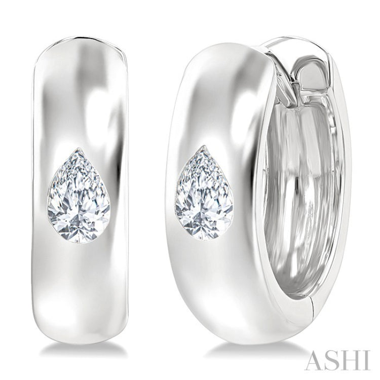 1/4 Ctw Bezel Set Pear Cut Diamond Fashion Huggie Earrings in 14K White Gold