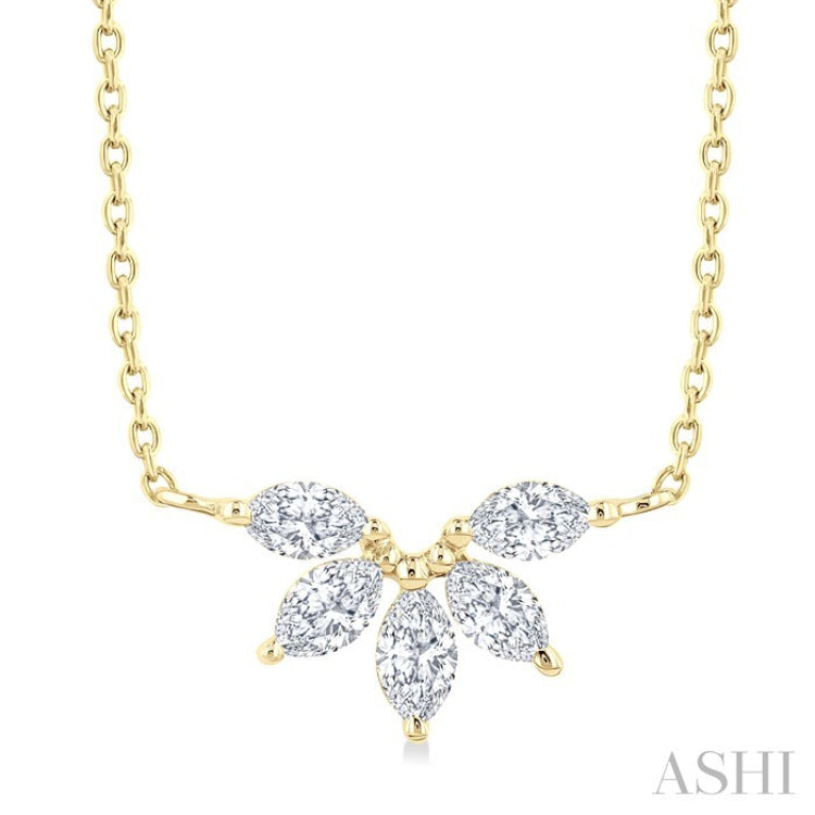 1/3 Ctw Semi-Circle Chevron Marquise Cut Diamond Fashion Necklace in 14K Yellow Gold