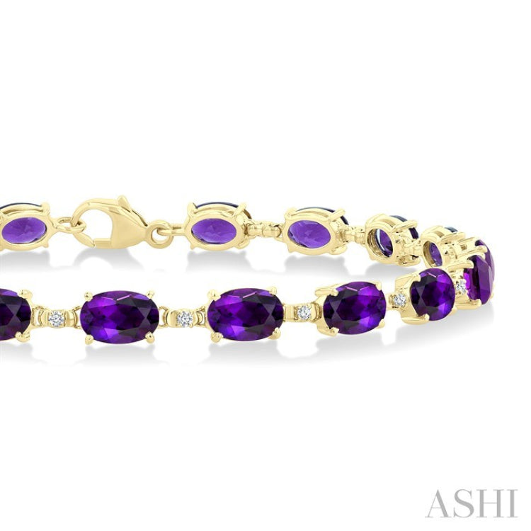 6X4 MM Oval Cut Amethyst and 1/6 Ctw Round Cut Diamond Semi-Precious Tennis Bracelet in 10K Yellow Gold