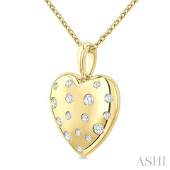 1/6 Ctw Bold Puffed Heart Round Cut Diamond Sprinkled Fashion Pendant With Chain in 10K Yellow Gold