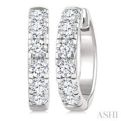 1 1/2 Ctw Round Cut Diamond Hoop Earrings in 14K White Gold