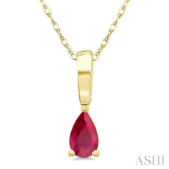 5X3 MM Pear Shape Ruby Precious Solitaire Pendant With Chain in 14K Yellow Gold