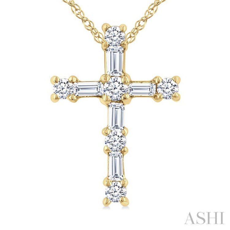 1/20 Ctw Round Cut Diamond Cross Pendant in 10K Yellow Gold with Chain