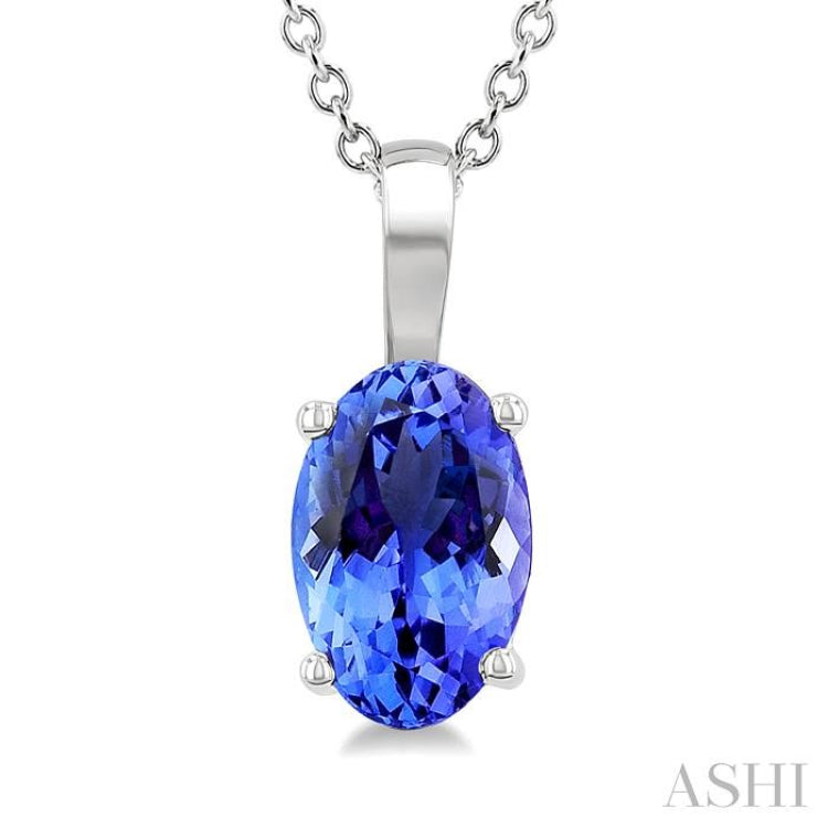 6X4 MM Oval Shape Tanzanite Precious Solitaire Pendant With Chain in 14K White Gold