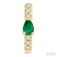 4X3 MM Pear Cut Emerald and 1/10 Ctw Round Cut Diamond Petite Huggie Earrings in 10K Yellow Gold