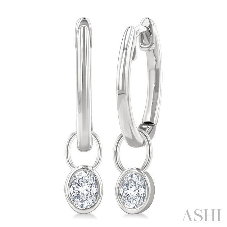 1/3 Ctw Bezel Set Oval Cut Diamond Huggie Earrings in 14K White Gold